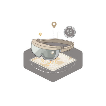 Augmented reality headset above a map concept for navigation and location
