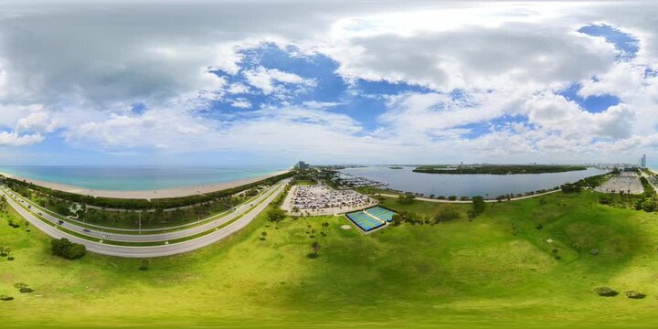 Aerial 360 VR footage Haulover Marina Miami Beach on Biscayne Bay