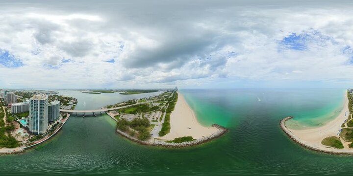 Haulover Beach Miami aerial 360 8k drone tour footage