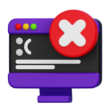 Computer error message with a sad face icon and a red cross indicating a problem or failure, representing technical issues and system malfunction