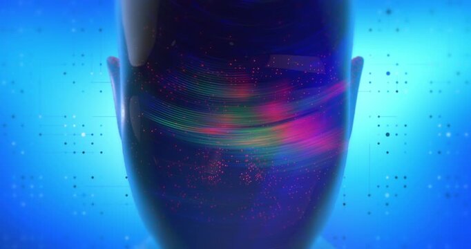 Vibrant neon background animation with futuristic cybernetic human profile design. Loopable Abstract Background Animation.