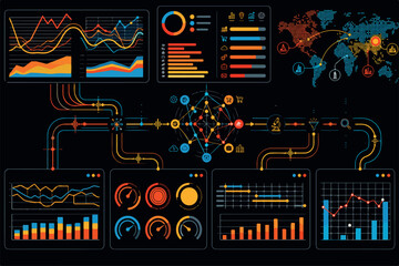 Obraz premium Advanced Business Intelligence Platform for Big Data Analytics and Smart Decision Making. Infographic with graph and chart on abstract background