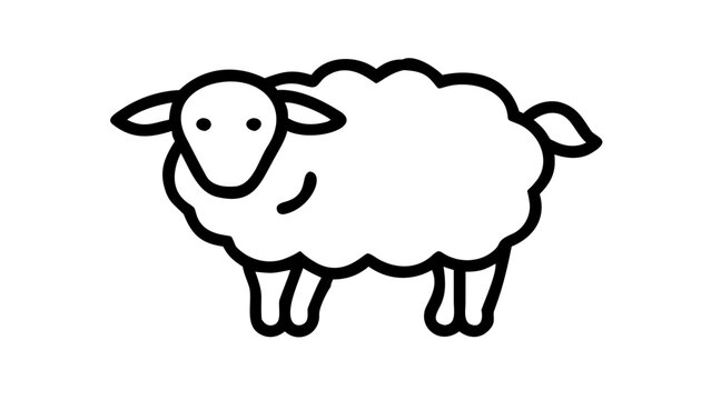 Black and white outline drawing of a fluffy sheep with livestock isolated illustration sheepskin agriculture ruminant creature monochrome template farmyard