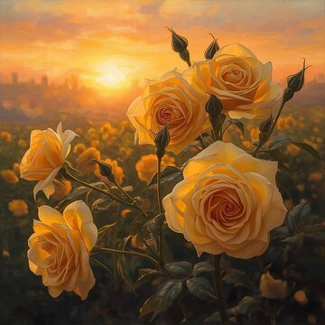 orange roses in the sun