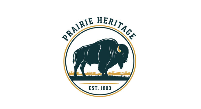 Prairie Heritage Bison Est 1883 Circle Emblem Logo
