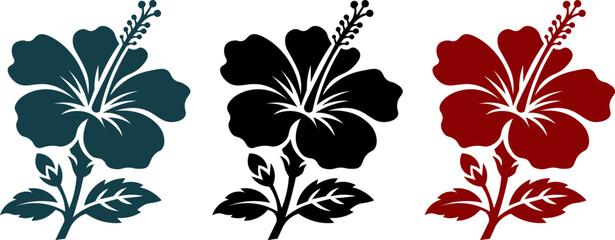 Hibiscus Flower Stencil Vector Tropical Hawaiian Floral Silhouette Icon © Md.Nazmul Haque
