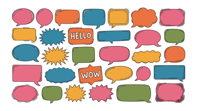 Colorful comic speech bubbles with hello and wow