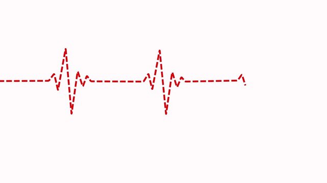 Dashed heartbeat and pulse line animation on white background. Electrocardiogram dot line traces a heartbeat pattern. Heartbeat monitor ECG line animation for symbolizing life, health, medical signal