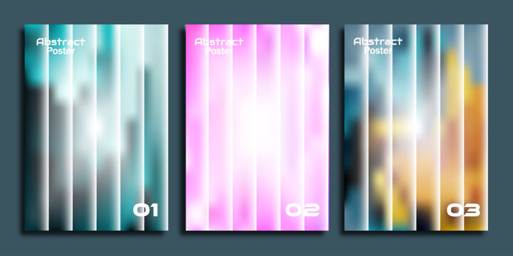 Set of three abstract vertical pastel gradient posters with white lines and numbers for modern design and artistic backgrounds
