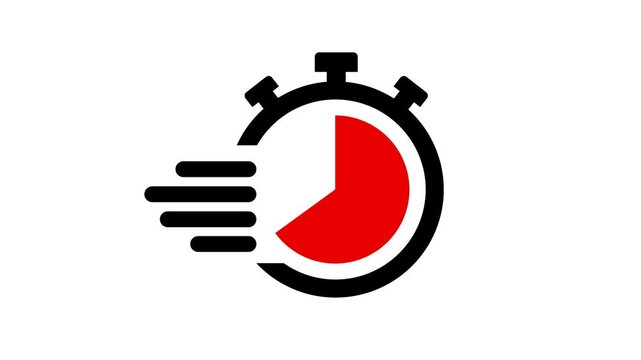 Timer Icon Animation countdown chronometer video on transparent background with alpha channel. circular pending loading. Time run stopwatch icon. Clock timer with moving arrows counting animation 4k