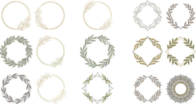 Elegant Botanical Wreath Frame Vector Collection Featuring Minimal Floral Circles, Luxury Borders And Decorative Leaf Ornaments.