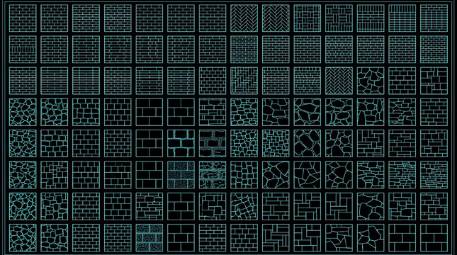 Mega Pack Architectural Hatch Symbols for Stone and Brick Wall Masonry Construction Details CAD Blueprint Technical Vector Collection