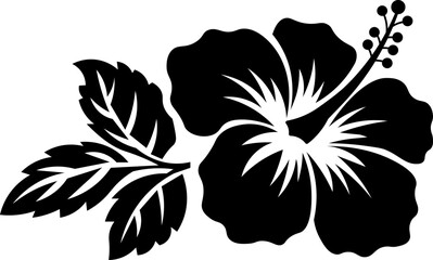Hibiscus Flower Stencil Vector Tropical Floral Silhouette Icon and Isolated Hawaiian Botanical Blossom Clipart © Md.Nazmul Haque