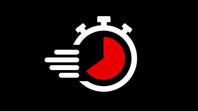 Timer Icon Animation countdown chronometer video on transparent background with alpha channel. circular pending loading. Time run stopwatch icon. Clock timer with moving arrows counting animation 4k