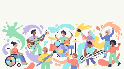Fototapeta premium Diverse group participating in music and art activities together