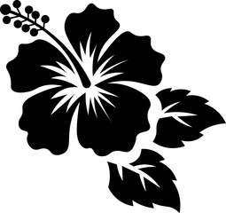 Hibiscus Flower Stencil Vector Tropical Floral Silhouette Icon and Isolated Hawaiian Botanical Blossom Clipart © Md.Nazmul Haque
