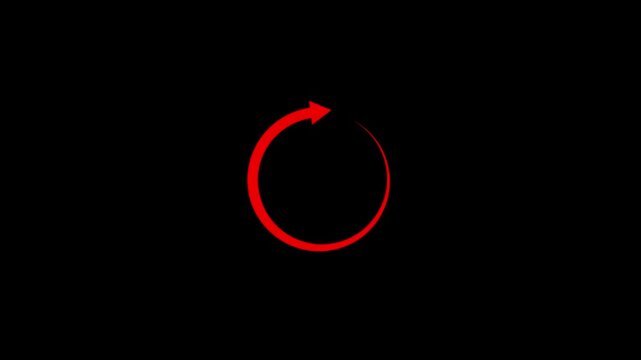 Red circular loading animation on black background, minimalist progress spinner for ui ux circle