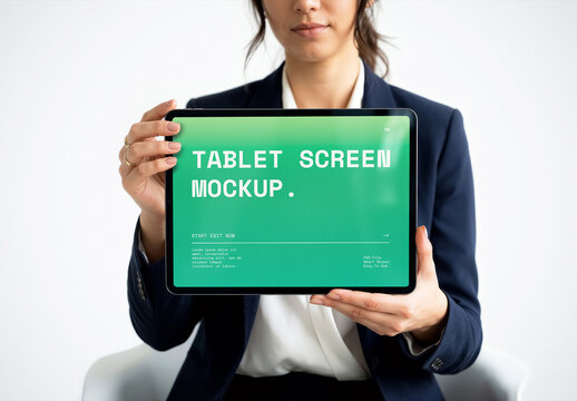 Tablet Device Mockup In Woman Hands