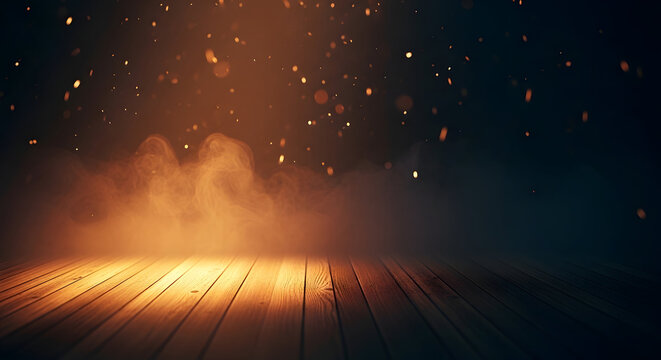 Spooky halloween night with glowing embers and mysterious smoke on a dark background