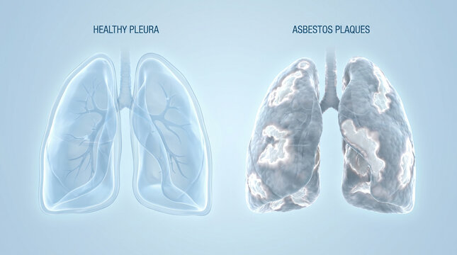 Asbestos Plaques Lung Disease vs Healthy Pleura Respiratory Pathology Illustration