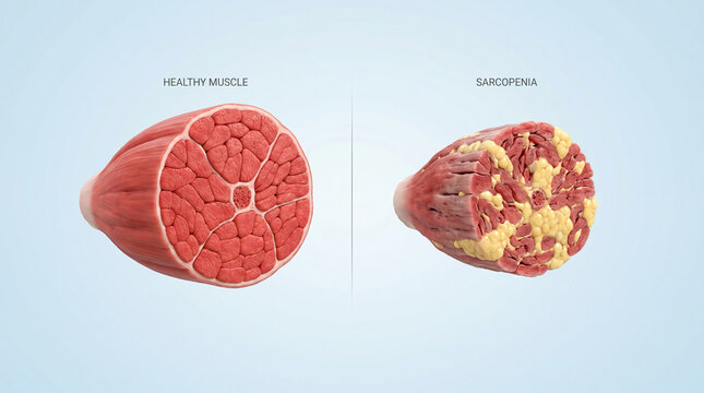 Anatomical comparison of healthy muscle fibers versus sarcopenia