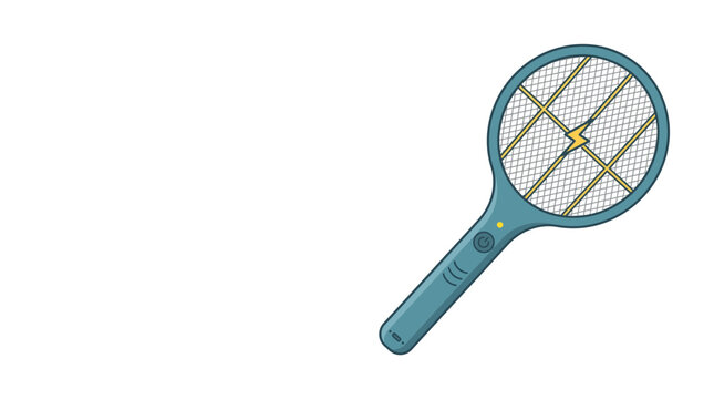 A blue electric mosquito swatter racket isolated on a white background.