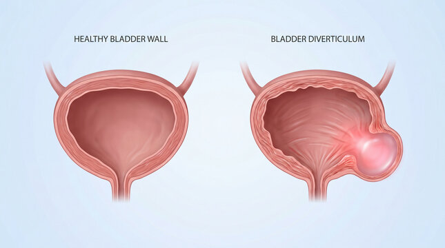 Bladder Diverticulum Urinary Pouch and Healthy Bladder Wall