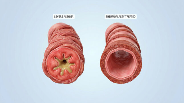 Severe Asthma vs Thermoplasty Treated Airway Medical Illustration