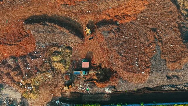 Drone View Of Coconut Coir Manufacturing Site With Material Segregation