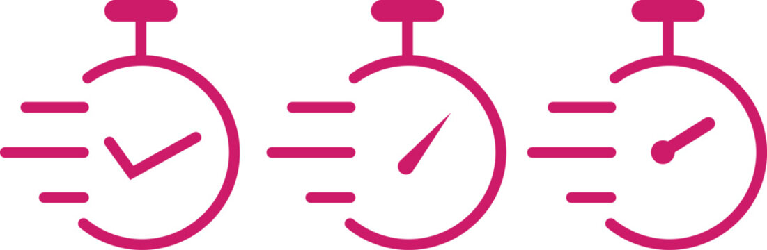 Three pink equal signs with circular clock arrows, flat clocks