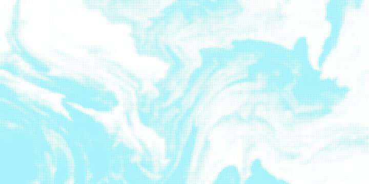 Dotted comic cloud background. White halftone clouds in blue sky. Pop art heaven wallpaper for banner, brochure, collage, poster, leaflet. Pixelated smoke, smog or fog texture. Vector illustration