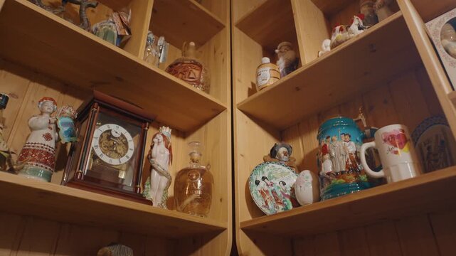 Museum Shelves with Vintage Souvenirs and Collectible Decor