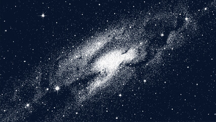 Galaxy space background with stipple effect. Starry sky illustration created with dot drawing technique. Night cosmos concept for science projects, astronomy design and celestial art. © Shells