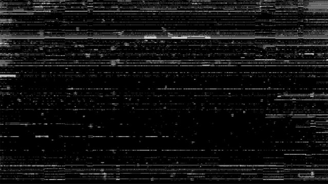 Monochrome digital glitch background with horizontal noise lines. Distorted electronic signal effect for abstract design. Cyberpunk web interface texture for video editor and graphics.