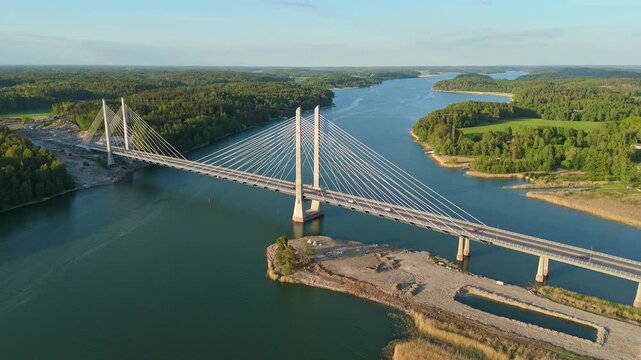 "Aerial Drone Video of Kirjalansalmi Bridge and Finnish Archipelago at Golden Hour &mdash; Saaristo, Southwest Finland"