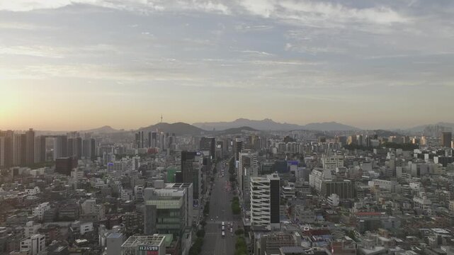 Aerial view of Sinnonhyeon Station and Gangnamdaero cityscape in Seoul