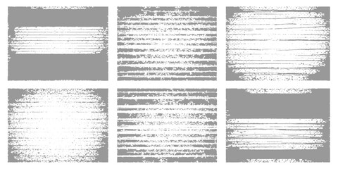 Fototapeta premium A grid of set grayscale panels filled with abstract glitch textures, horizontal noise lines, and distorted static patterns, minimalistic and digital art style.