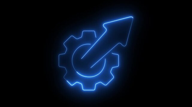 glowing neon Growth optimization icon with gear and arrow on black background. symbolizing growth, progress, optimization, automation, and business performance improvement. 4k video animation.