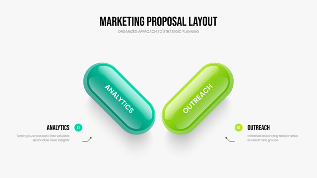 Project Development Frame Layout Vector Illustration. Professional Analysis 2 Element Infographic Slide Template. Modern Portfolio Two Option Diagram Presentation Design.