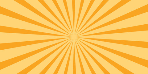 Fototapeta premium Bursting orange stripes background. Sun rays. Sunlight radiation. Vintage radial halftone stripes wallpaper for posters, banners. Yellow spiral orange rays vector circus background.