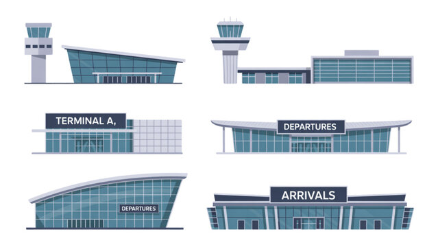 Modern colorful flat icons of office buildings with different styles and perspectives Vector