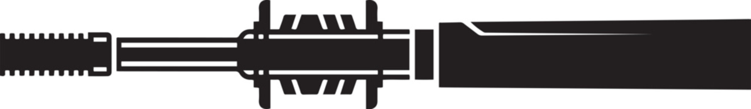 AR 15 assault rifle barrel, with attached flash suppressor. Black icon silhouette vector