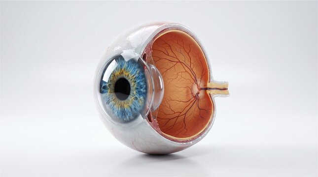 Realistic eyeball structure, detailed optic nerve and iris render