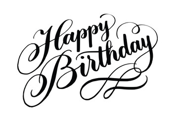Obraz premium Happy birthday handwritten lettering, calligraphic vector illustration for celebration greeting card design. transparent background.