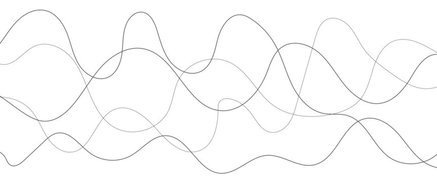 Curved black long lines seamless wave pattern. Thin line wavy abstract vector background. Wavy line horizontal divider wavy pattern. Curve line art striped. Abstract wave elements. Vector illustration