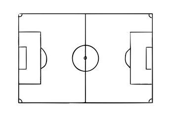 Soccer field outline, hand drawn black line art pitch. Sport football court doodle sketch, top view ground graphic. © Taras