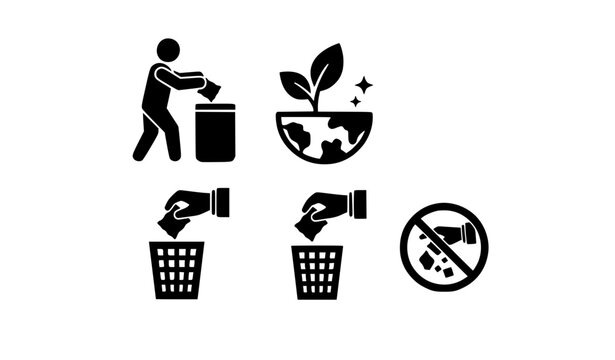 Keep Clean icon with person throwing garbage in bin solid vector illustration