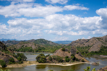 Fototapeta premium the river and islands in the mountains