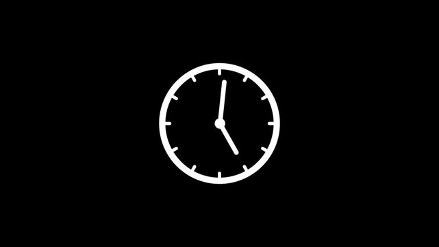Minimal white clock animation on dark background showing daytime concept. Smooth rotating hands motion graphic footage with clean modern style. Transparent background.
