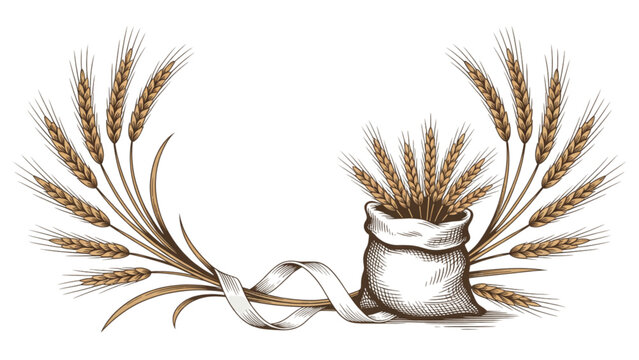 Vintage wheat grain sack illustration with golden stalks Vector